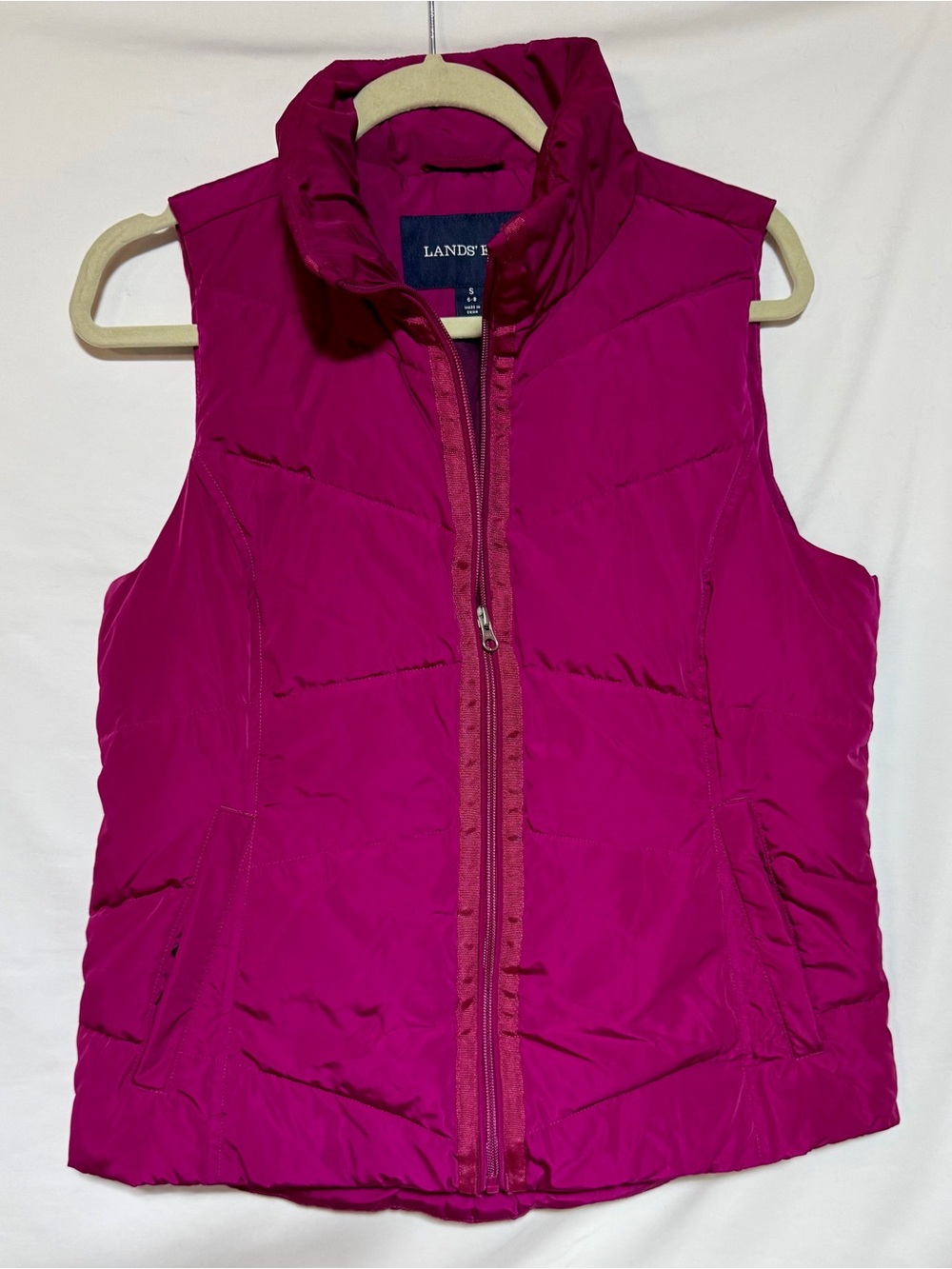 Lands' End Women's Magenta Quilted Down Puffer Vest Sz S (6-8)